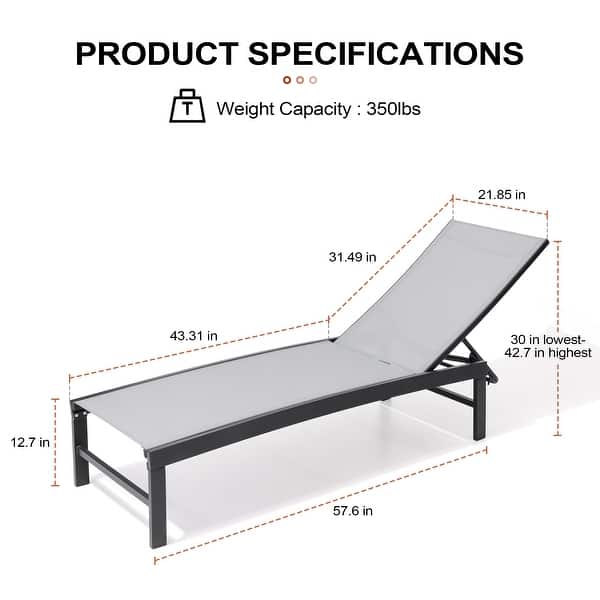 dimension image slide 2 of 8, Outdoor All-Weather Patio Chaise Lounge Chairs Sun Lounger with Adjustable Backrest