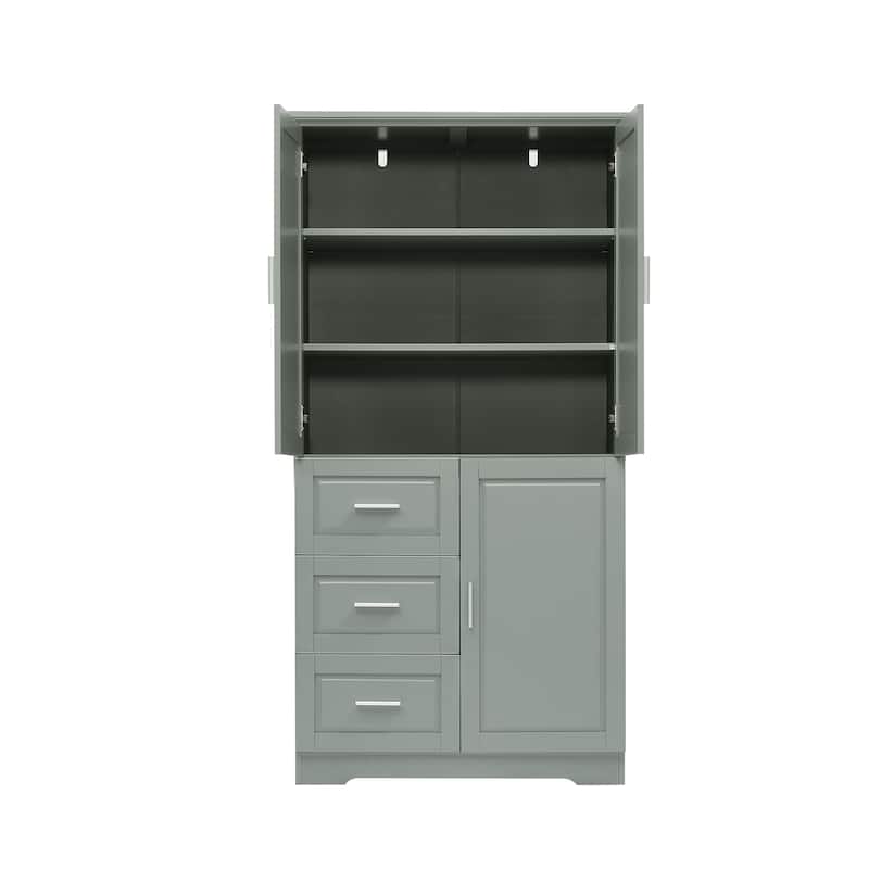 3 Doors 3 Drawer Bathroom Cabinet, Wooden Bathroom Towel Cabinet Large 62-inch Storage Cabinet Bathroom Organizer Cabinet