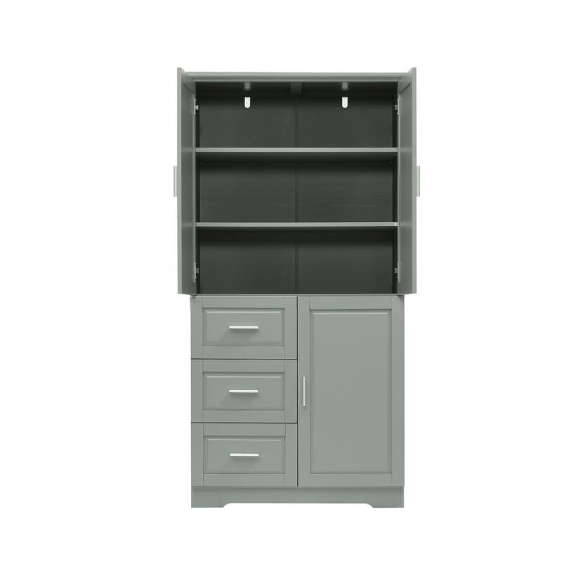Freestanding Floor Storage Cabinet with 3 Door, 3 Drawers, Long Bar Handles and Adjustable Shelf for Office Living Room Bathroom