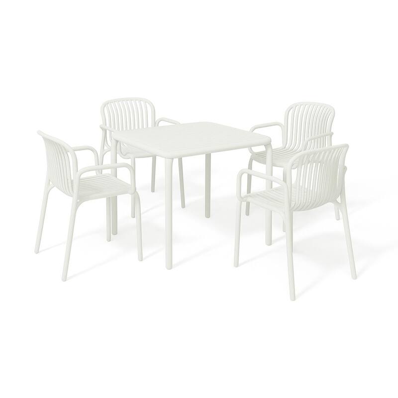 Brene 31" Square Contract Grade Outdoor Dining Table Set with 4 Chairs - Cream