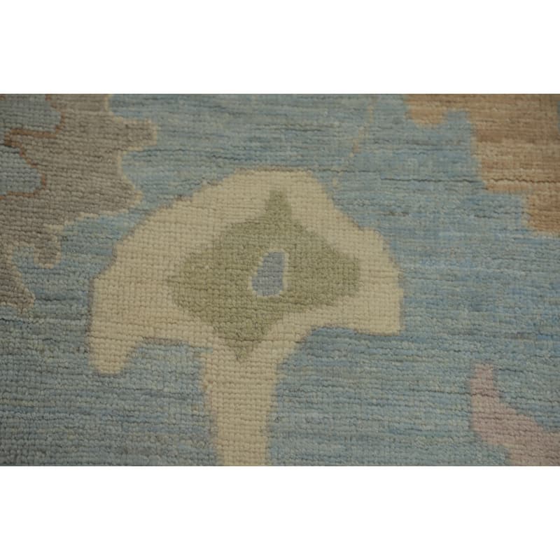 Handmade Blue Oushak Vegetable Dye Large Rug, Flora Geometric Carpet - 13' 8'' X 9' 10''