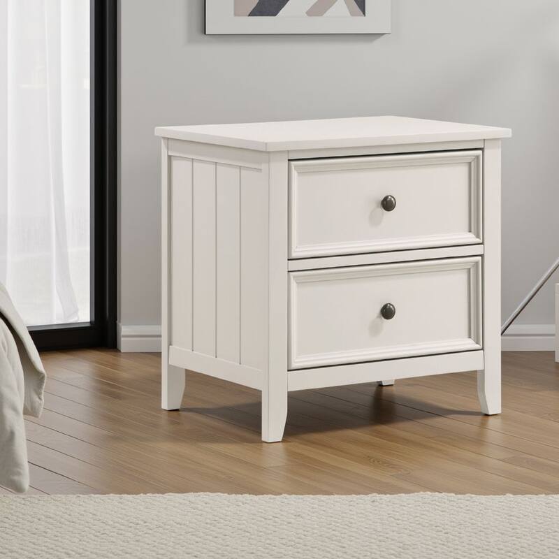 Etgo 2 Drawer Nightstand, 24 Inch, White Melamine Veneer