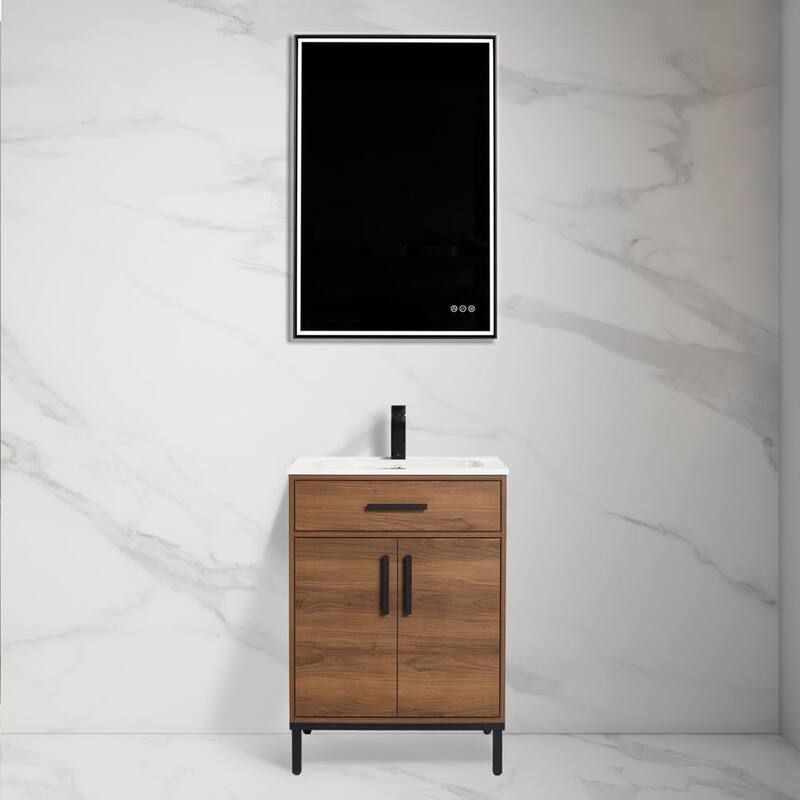 Blossom 24-Inch Freestanding Bathroom Vanity with SMC Sink - Walnut Finish - Brown Walnut
