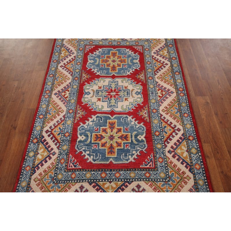 Traditional Kazak Accent Rug Hand-Knotted Red Wool Carpet - 3'3" x 5'4"