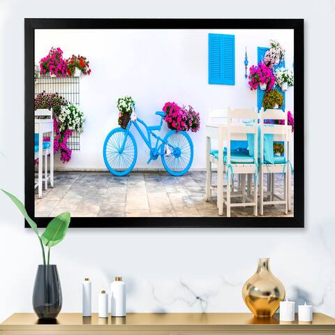 Designart 'Blue Old Bicycle With Flowers' Industrial Framed Art Print
