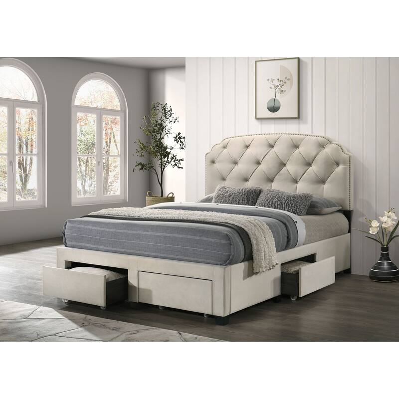Marianna 4-drawer Upholstered Storage Bed Cream