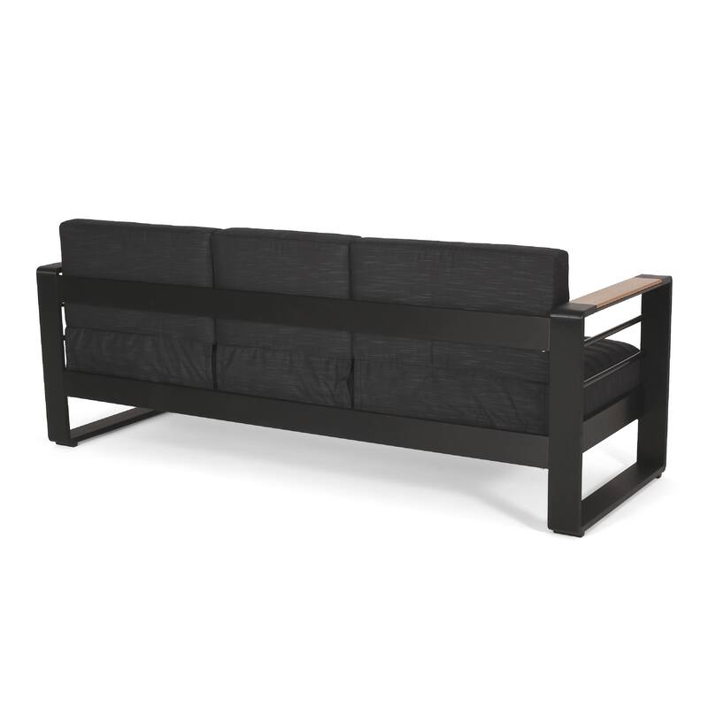 Vinia 3 Seater Outdoor Sofa, Plush Cushions, 77 Inch Black Aluminum