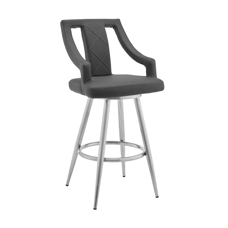 Maxen 26" Grey Faux Leather and Stainless Steel Swivel Counter Stool