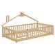 preview thumbnail 11 of 9, Natural Twin Pine House-Shaped Bedside Floor Bed with Guardrails