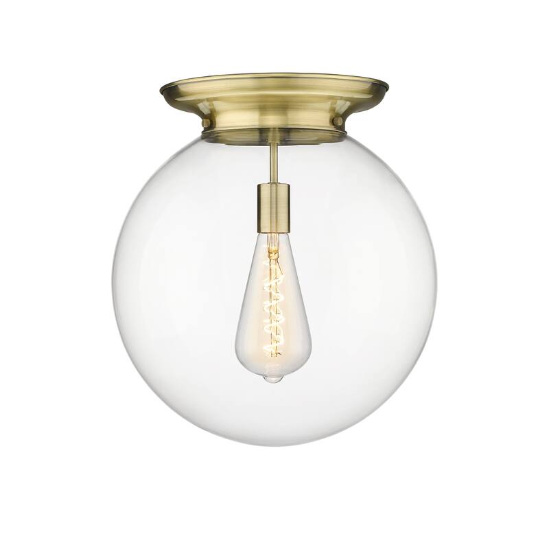 Innovations Lighting Beacon - 1 Light 16" Flush Mount - Antique Brass/Clear