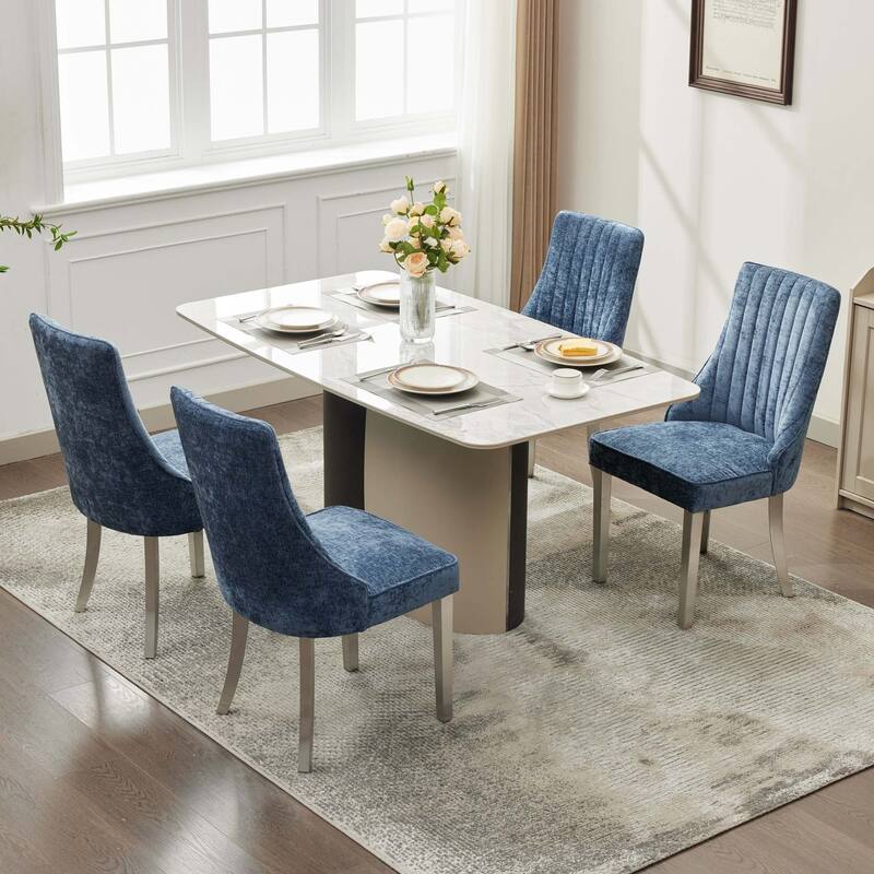 Rayon Cloth Flocking Chenille Dining Chairs Channel Kitchen Dinner Chair Comfy Fabric Upholstered Accent Chair