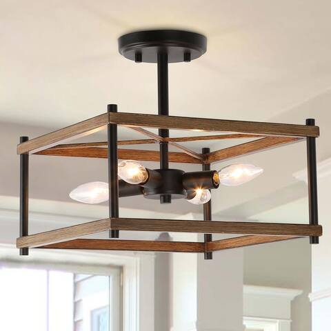 Modern Farmhouse 4-Light Semi-flush Mount Foyer Cage Ceiling Lights - L12.5"x W12.5"x H12"