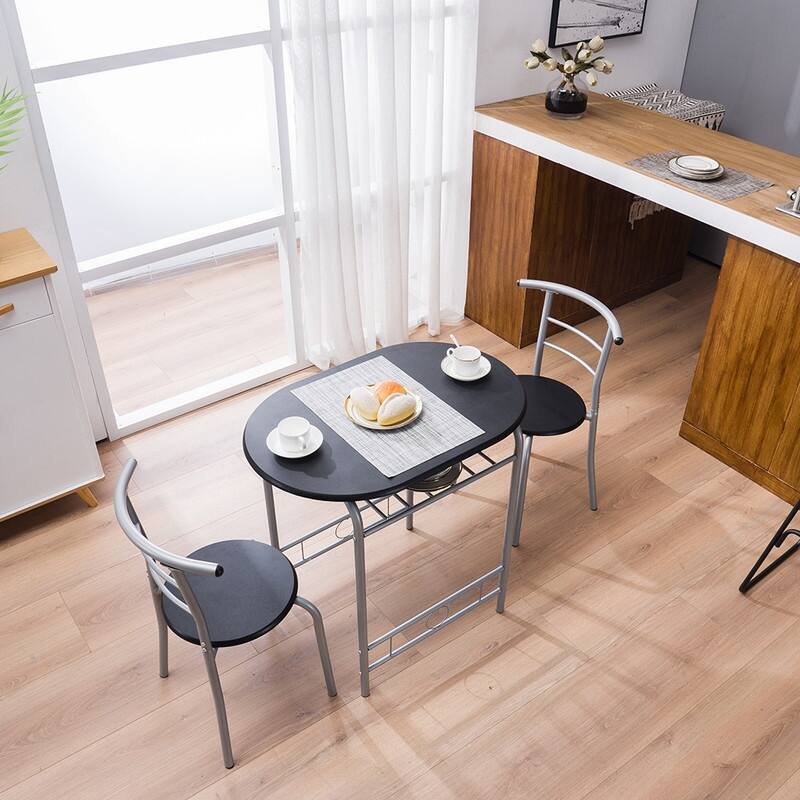 Modern Steel 3-piece Dining Set - Black