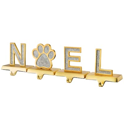 5" Silver Sparkle NOEL Stocking Holders, 4-Pieces - 5 inches