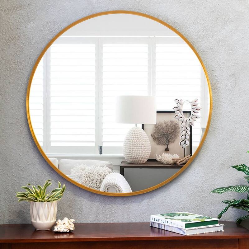 Classic Round Accent Bathroom Mirror Metal Frame Hanging Wall Mounted Circle Mirror for Wall Decor Vanity Entryway Living Room