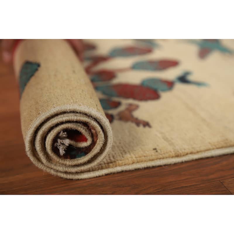 Animals Pictorial Kazak Oriental Accent Foyer Rug Handmade Wool Carpet - 2'0"x 3'0" - 2'0"x 3'0" - Ivory/Beige