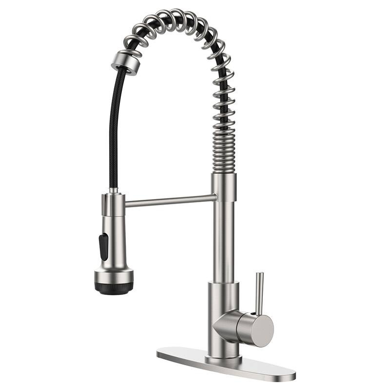 Kitchen Faucet with Pull Down Sprayer and 4 Spraying Modes Single Handle Commercial Spring Kitchen Sink Faucet 1 or 3 Hole - Brushed Nickel