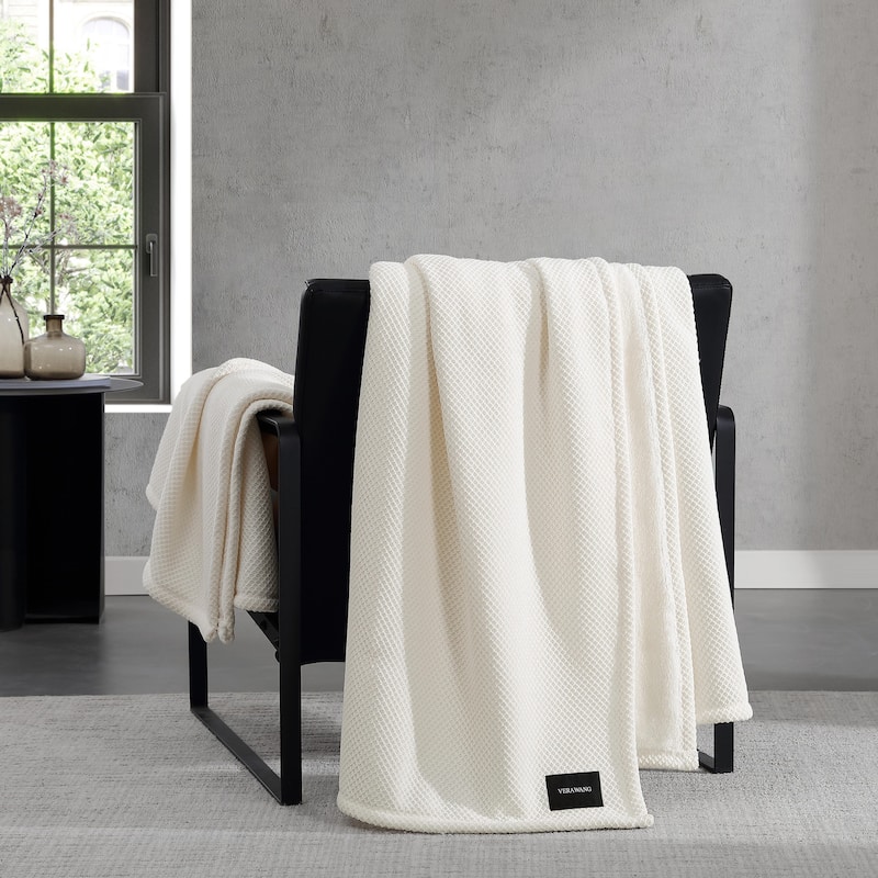 Vera Wang Chenille Jacquard Solid Reversible Blanket