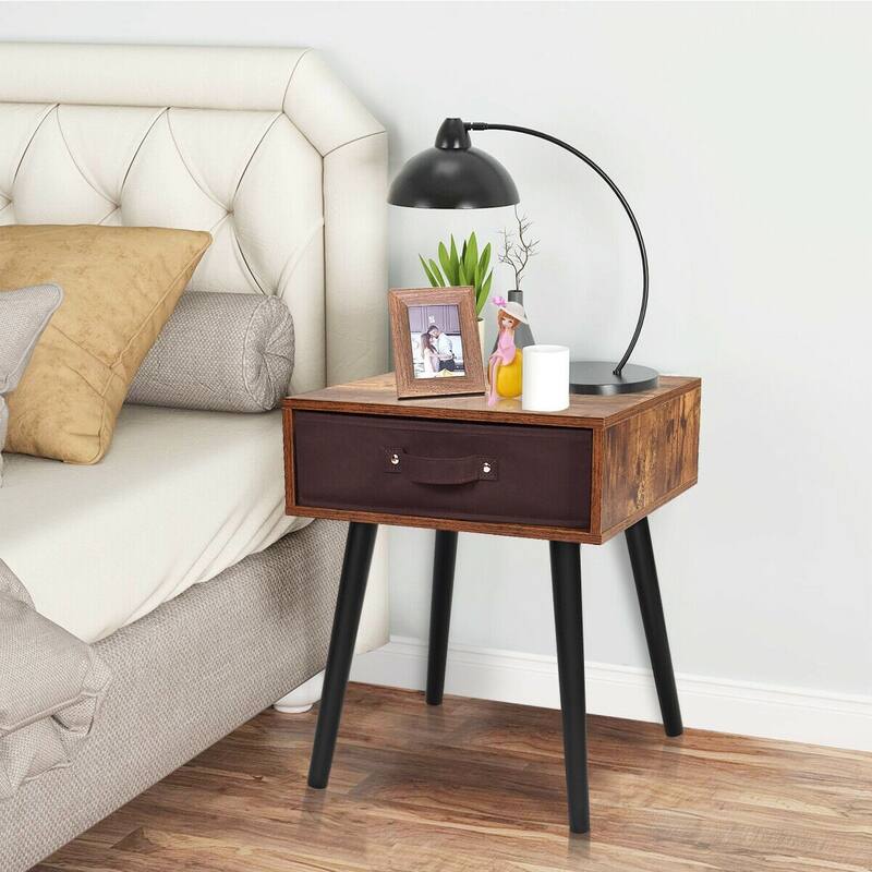 Mid-Century Nightstand with Storage and Pine Wood Legs - 16" x 16" x 19.5"
