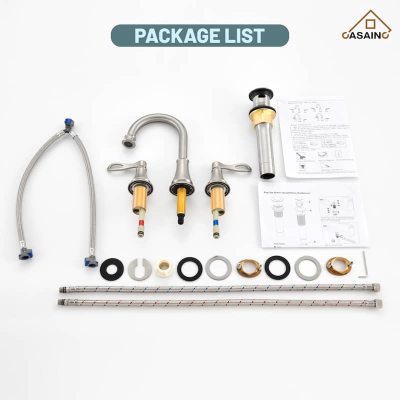 8 in. Widespread Double Handle Bathroom Faucet with Drain Kit Included