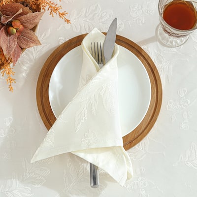 Elegant Woven Leaves Jacquard Damask Napkin, Set of 8 - 17"x17"