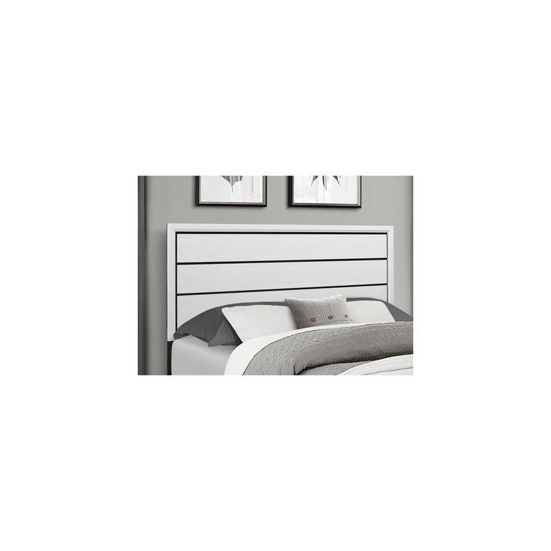 King Size Bed White Veneer Platform Bed with Black Hardware, 4 Slats, Modern Bedroom Furniture