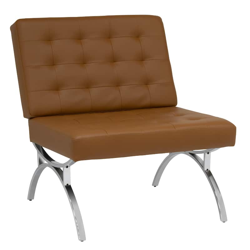 Newel Modern Blended Leather and Chrome Metal Frame Mid Century Accent Chair - Caramel