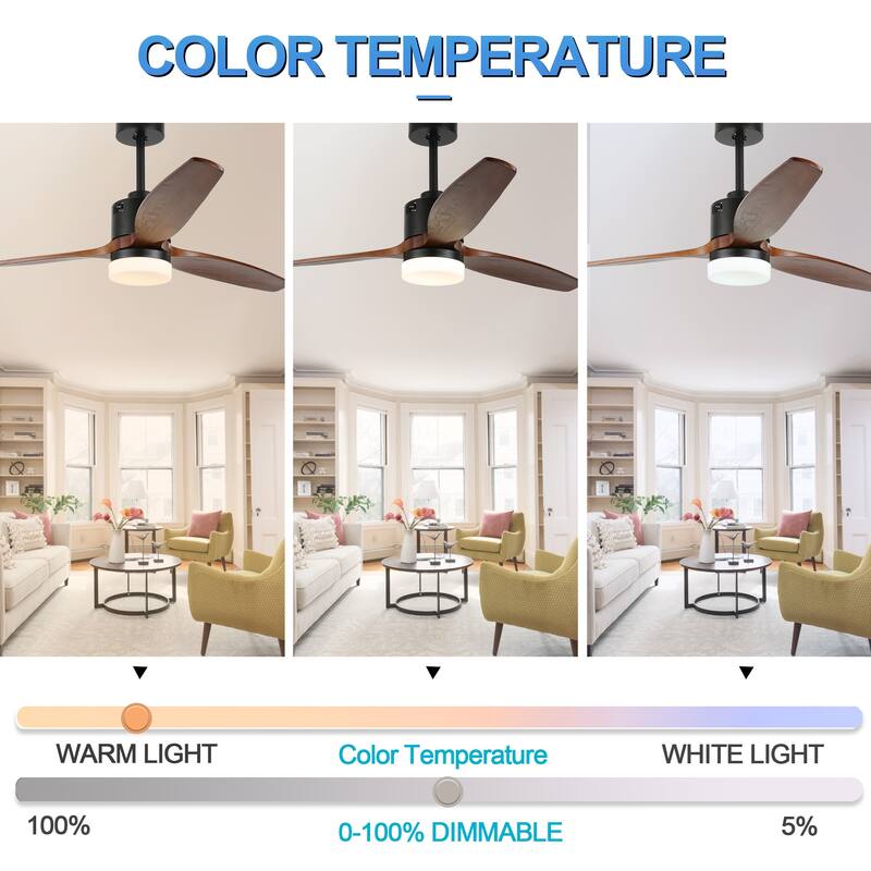 Bella Depot 52" Wood Reversible LED Ceiling Fan with Dimmable Light and Remote Control - 52 inches