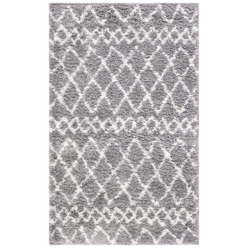 SAFAVIEH Berber Shag Ilmie Light Grey/Cream Rug - 2'6" x 4' - Light Grey/Cream