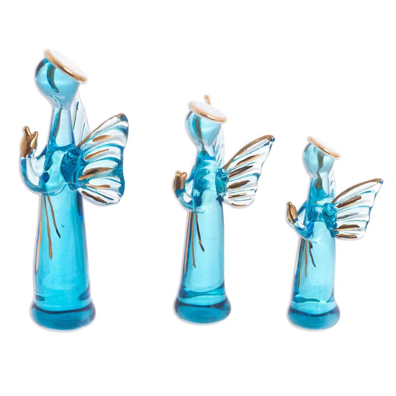 Novica Handmade Reverent Angels In Blue Glass Figurines (Set Of 3)