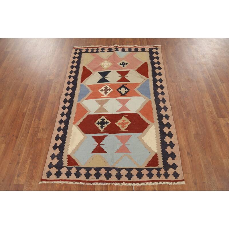 Vegetable Dye Kilim Qashqai Persian Accent Rug Handmade Wool Carpet - 3'3"x 4'10"