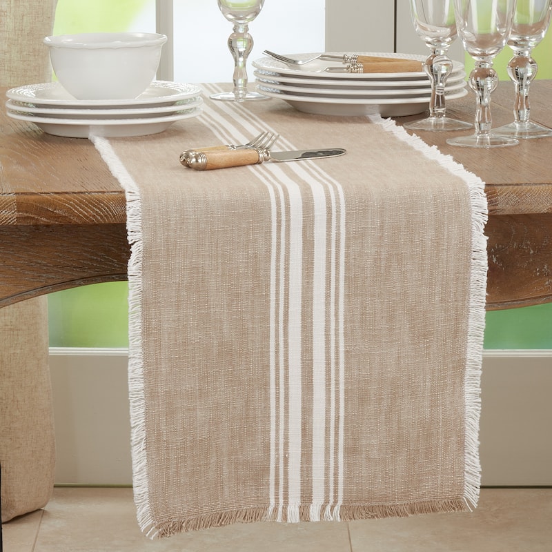 Striped Table Runner With Fringe Design - 13"x72" - Natural