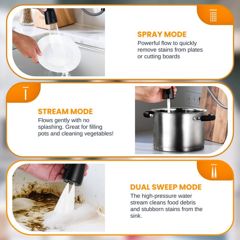 WOWOW Single Handle Pull Down Kitchen Faucet with Soap Dispenser