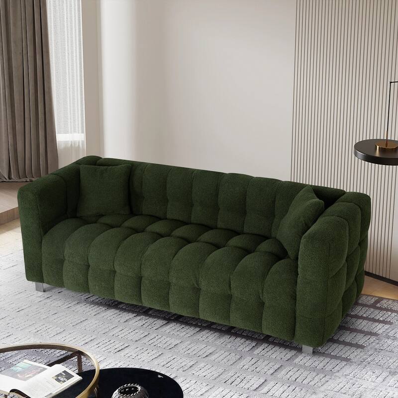 Teddy Fleece Sofa with Contemporary Minimalist Design, with Two Pillows and Metal Foot Support, for Living Room, Bedroom