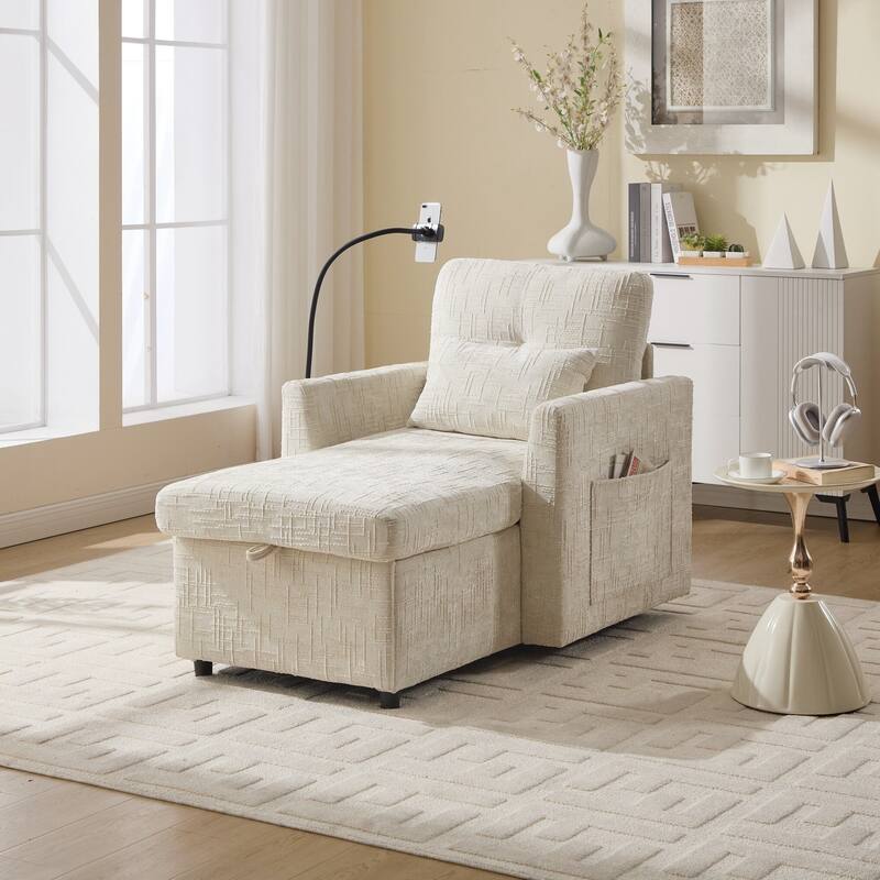 Multifunctional Lazy Person Sofa Recliner can be Stored Storage Backrest with Cell Phone Bracket Single Leisure Chair - Beige
