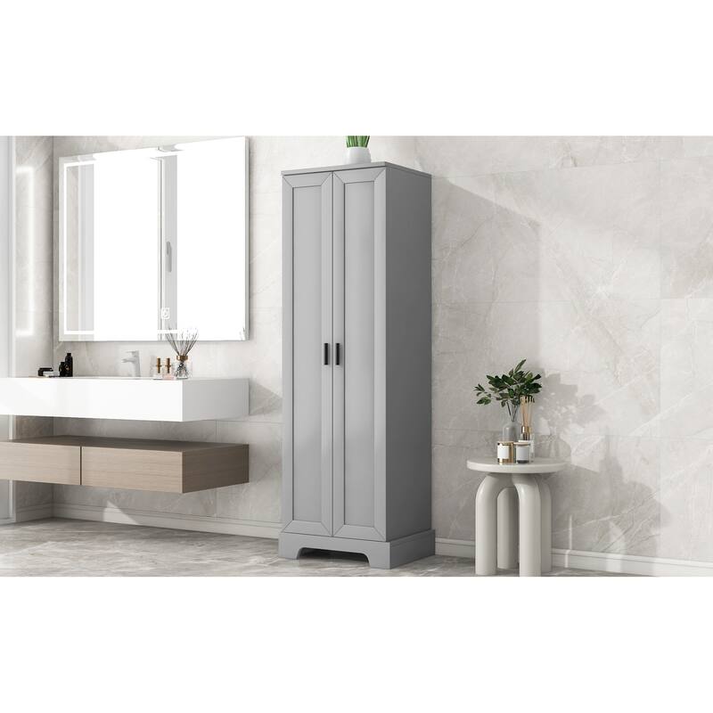 Roomfitters Tall 2-Door Storage Cabinet with 5-Tier Adjustable Shelves, Modern MDF Linen Tower for Bathroom & Office
