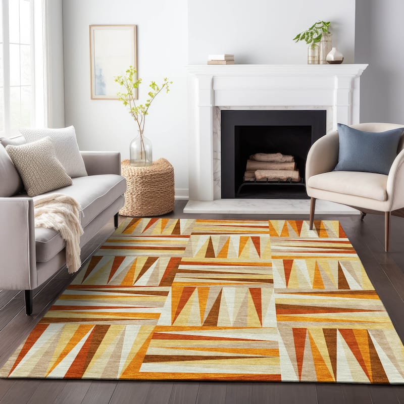 Machine Washable Indoor/ Outdoor Contemporary Mosaic Chantille Rug