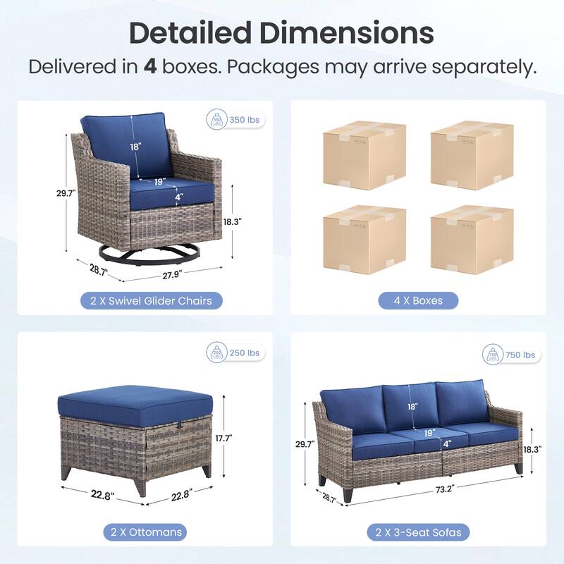 Pocassy Wicker Patio Sofa Glider Swivel Chair Ottoman Furniture Set.