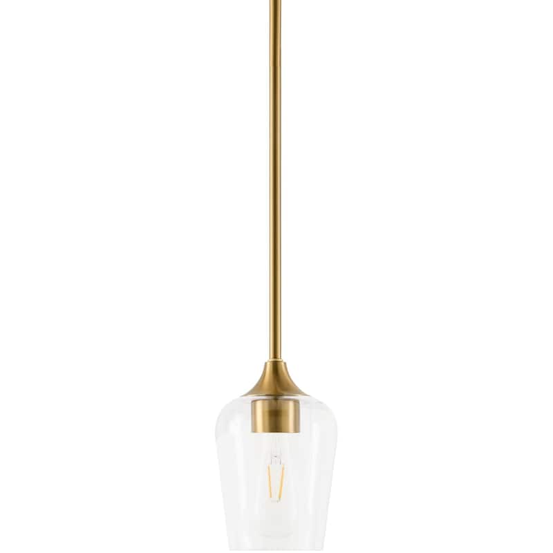 Livabliss Yueva Modern Pendant - 5"L x 5"W x 7"H - Brass/Clear