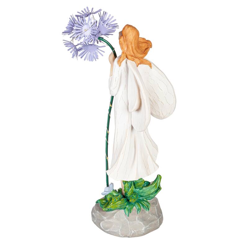 13 in. LED Garden Angel Resin Statuary, Purple Flower