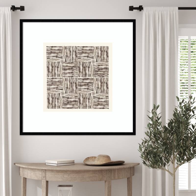 Charcoal Striped Squares in Alternating Patterns by Hazel J Wood Framed Wall Art Print