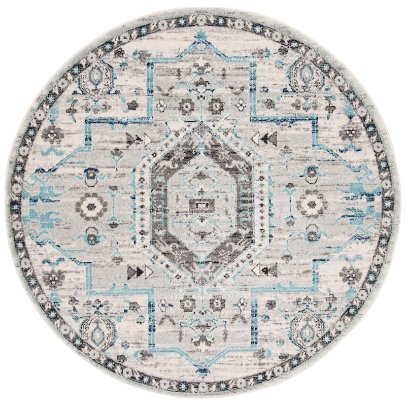 SAFAVIEH Madison Darline Vintage Boho Oriental Rug - 6'7" Round - Grey/Dark Grey