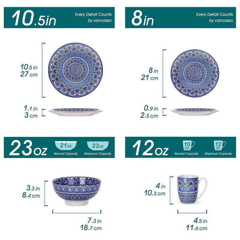 vancasso Mandala Bohemian Porcelain Dinnerware Set (Service for 4)