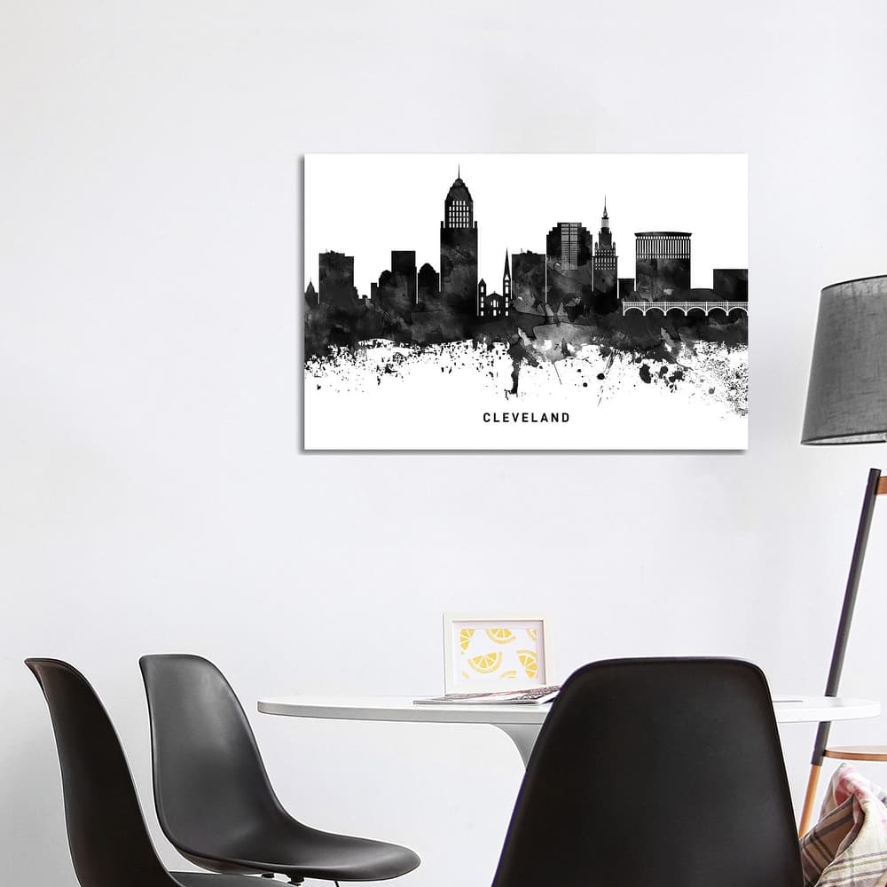 iCanvas "Cleveland Skyline Black & White" by WallDecorAddict Canvas Print