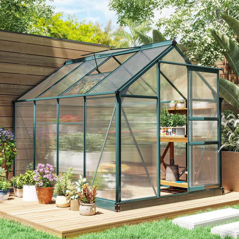 Outsunny Polycarbonate Walk-in Garden Greenhouse - Clear - Permanent