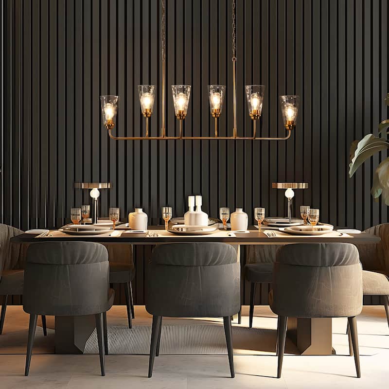 Modern Gold 6-Light 54-IN Linear Chandelier Glass Kitchen Island Lights for Dining Room - W 54" x H 22.4"