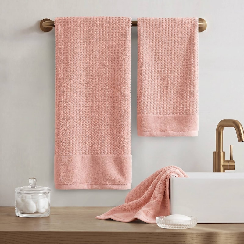Madison Park Spa Waffle Cotton Waffle Jacquard Antimicrobial Bath Towel 6 Piece Set