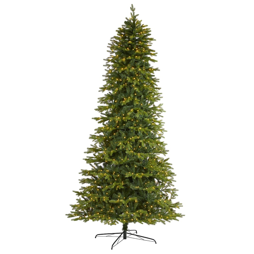 10 Ft Christmas Tree with Lights - Holiday Decor Fir Look Artificial Tree 120 Inch Tall - Green