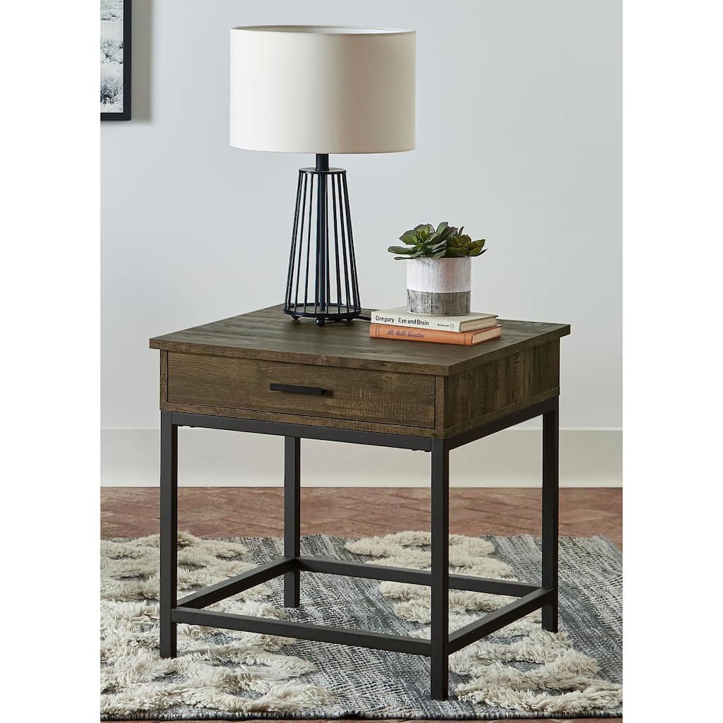 Maillard Style Brown Oak and Sandy Black Square End Table,Plant Stands