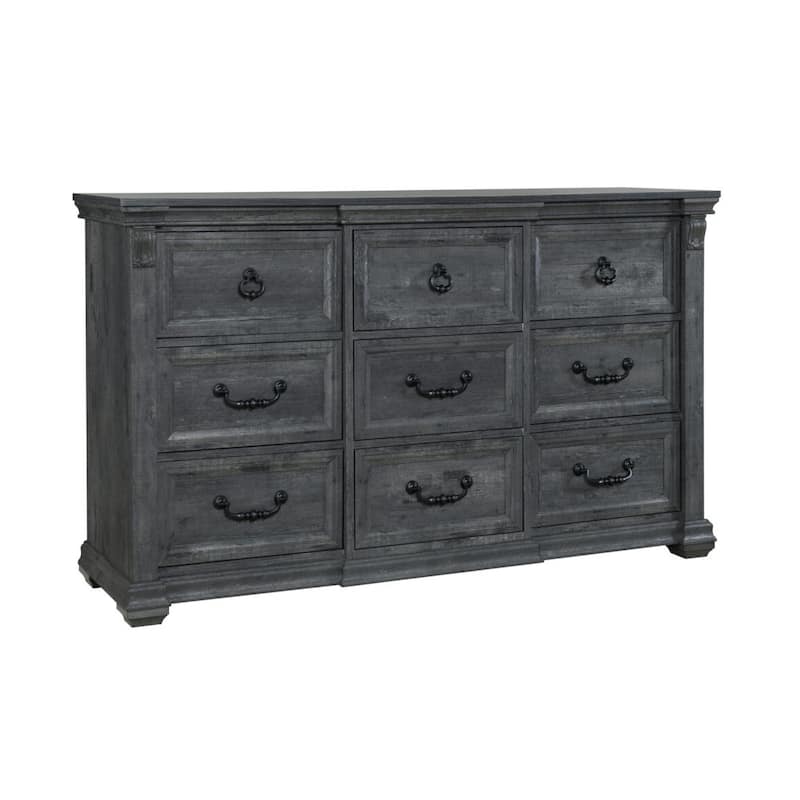 HomeRoots 64" Gray Wood Nine Drawer Triple Dresser